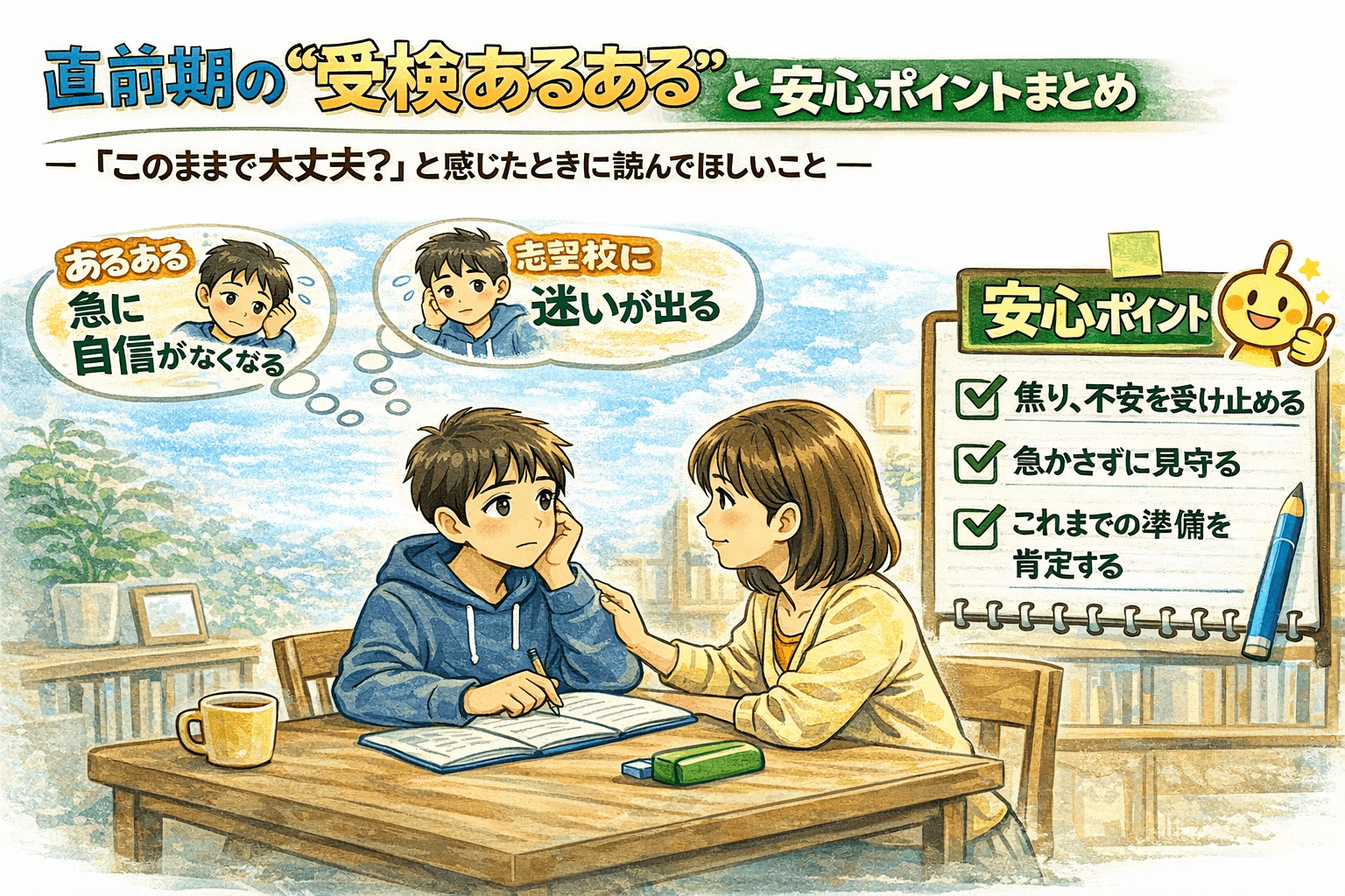 直前期の“受検あるある”と安心ポイントまとめ(保護者向け) ― 「このままで大丈夫?」と感じたときに読んでほしいこと ―